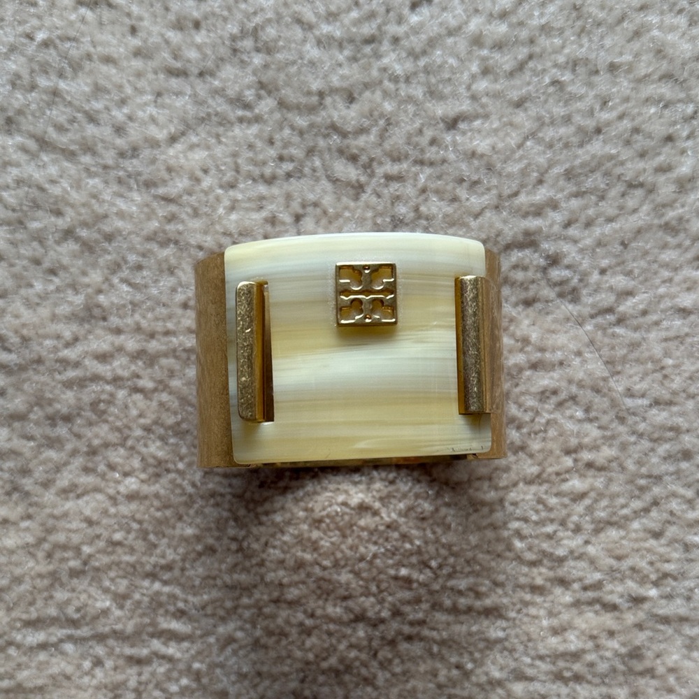 Tory Burch Gold and Cream Wide Cuff